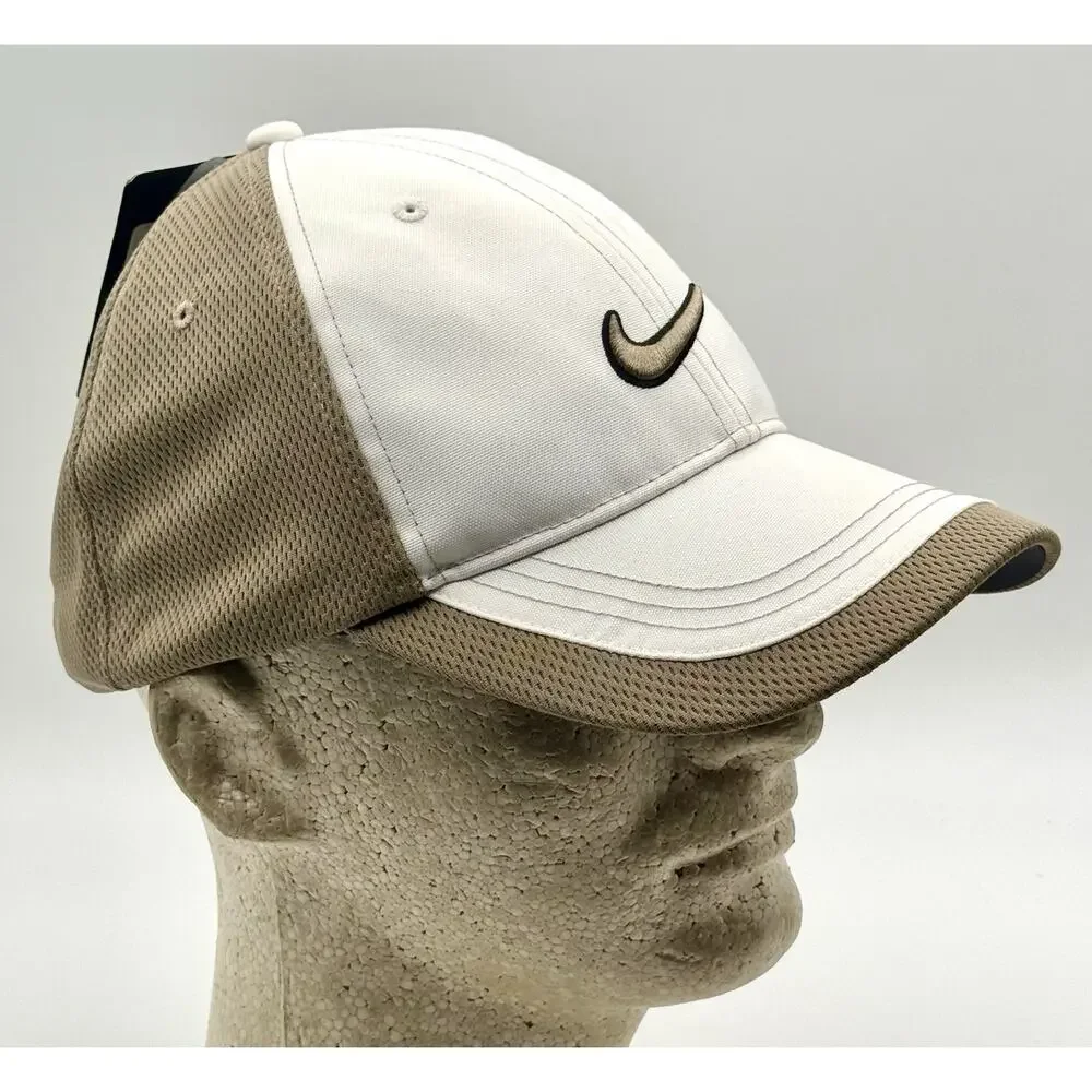 Nike Cap Hat 336056-101 Men's Adult Mesh Adjustable Golf Hat/Cap-White/Tan NWT